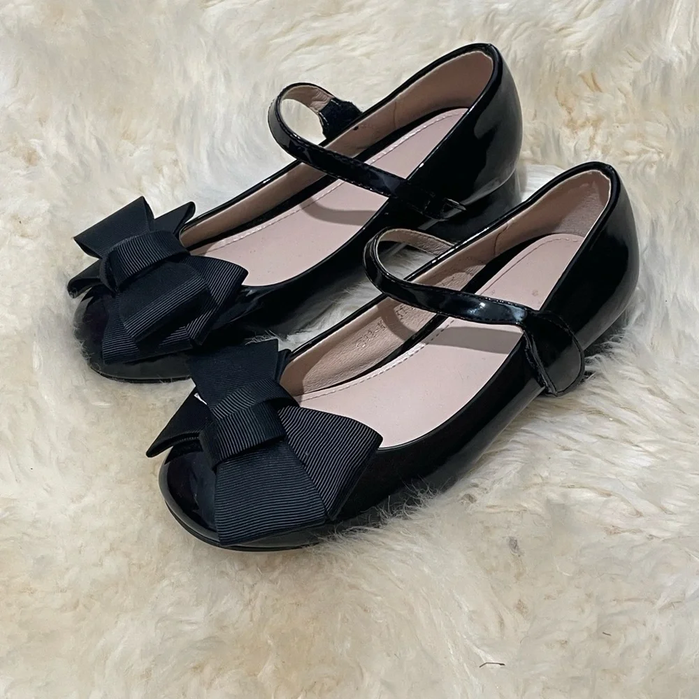 Dress Bow Black Girl’s Holiday Adorable Shoes Size 31